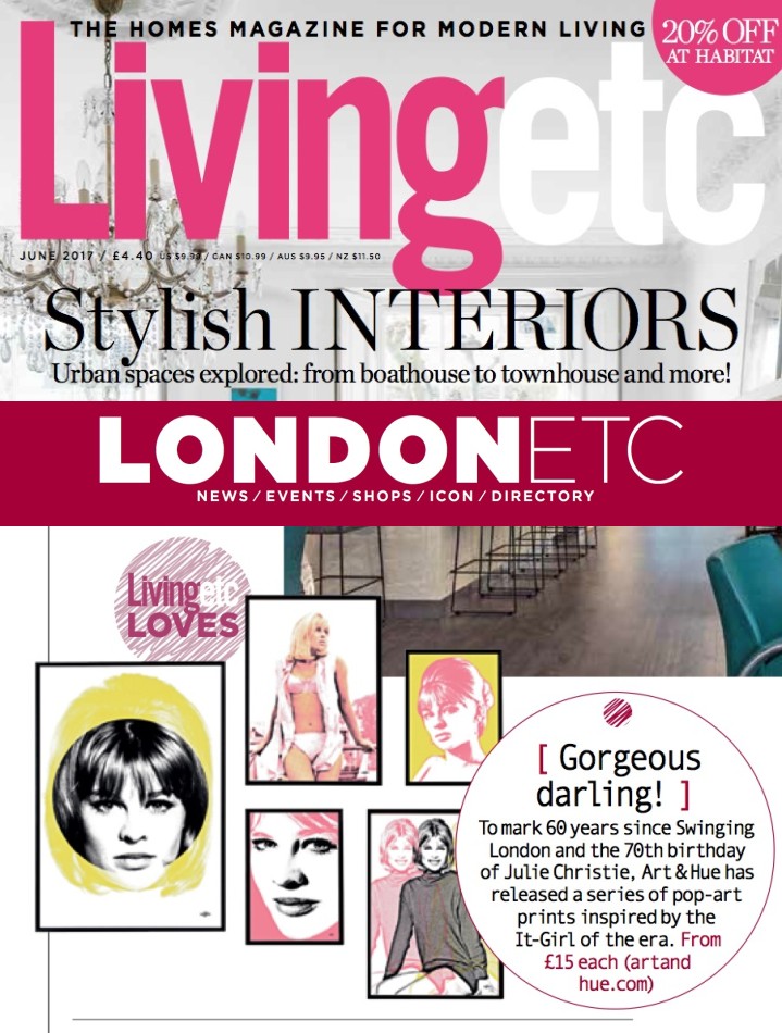 Julie Christie pop art in June 2017 issue of LivingEtc