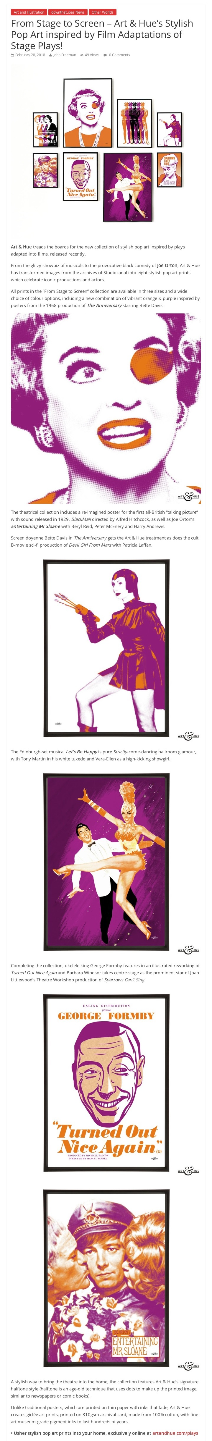 From Stage to Screen – Art & Hue’s Stylish Pop Art inspired by Film Adaptations of Stage Plays! – downthetubes.net