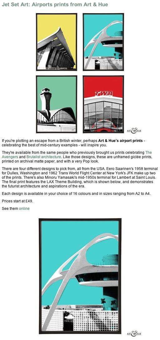 Retro To Go: Jet Set Art: Airports prints from Art & Hue