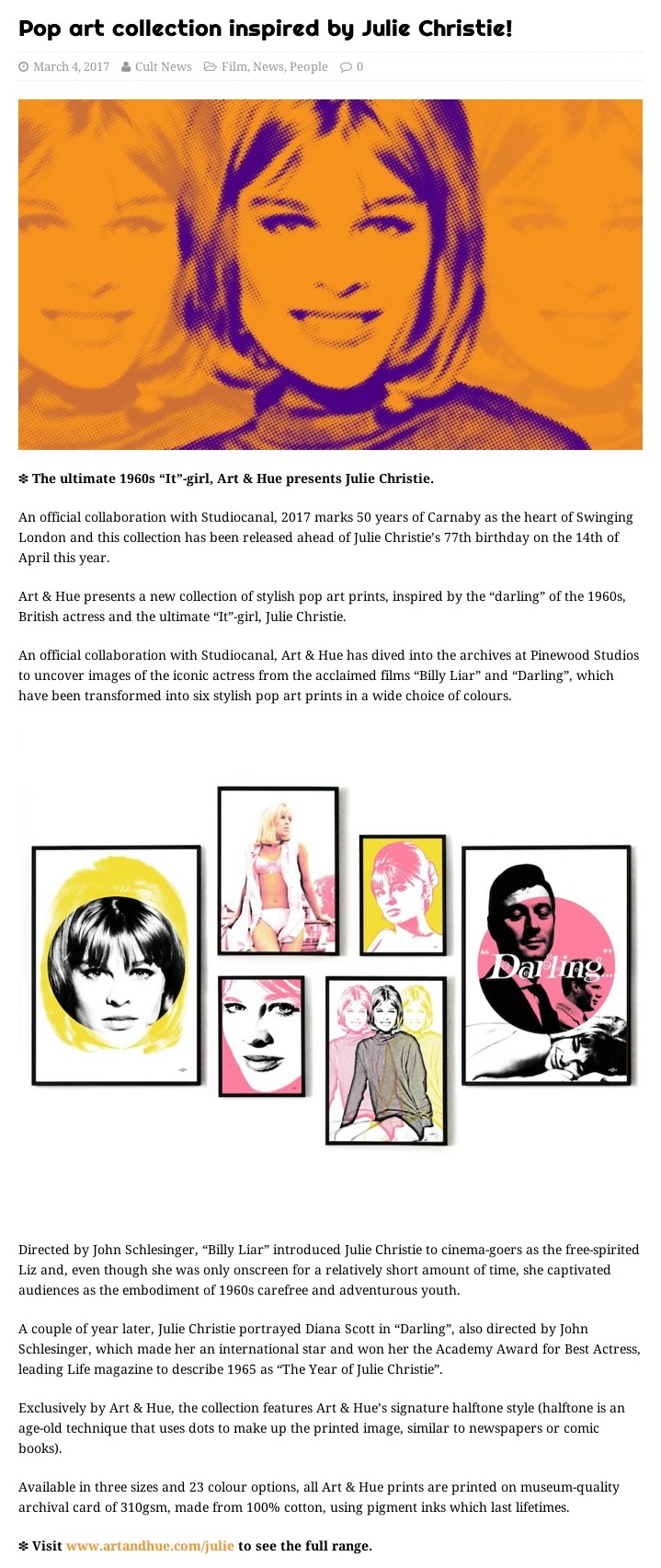 Pop art collection inspired by Julie Christie! – We Are Cult
