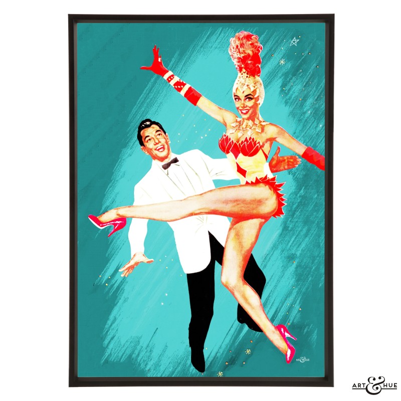 Stylish pop art of the 1957 Edinburgh-set musical film with Vera-Ellen as a showgirl and Tony Martin in white tuxedo Let/'s Be Happy