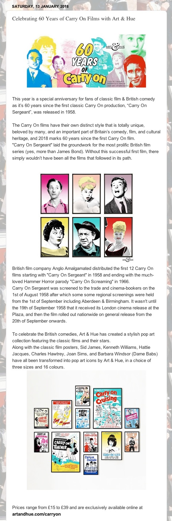 Carry On Blogging - Celebrating 60 Years of Carry On Films with Art & Hue