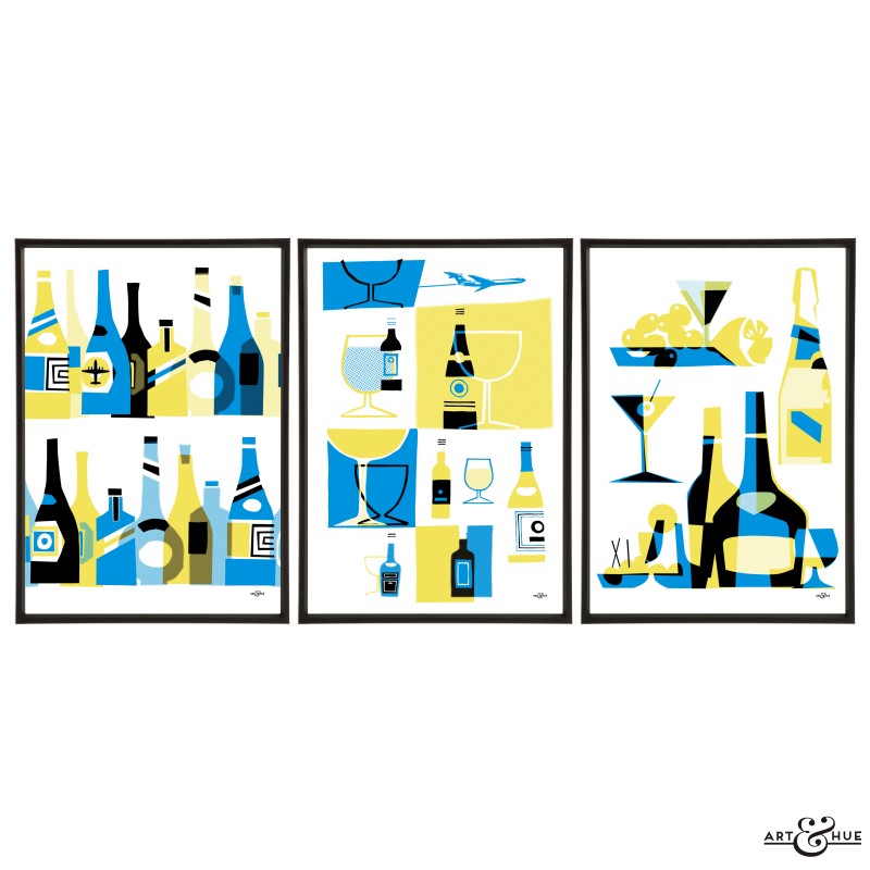 Mid-Century Bar Trio of Drinks prints by Art & Hue