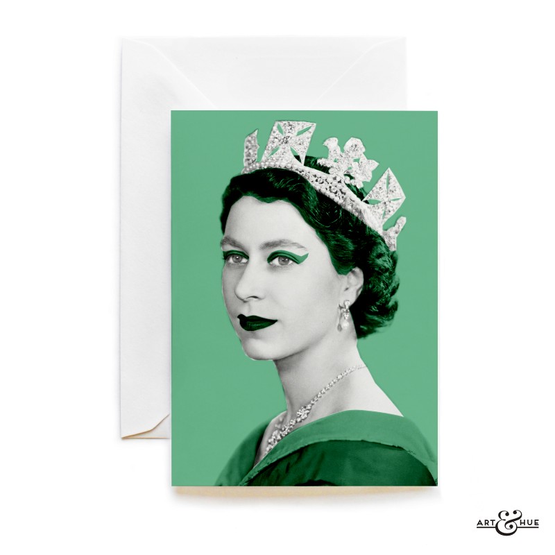 Queen Elizabeth II greeting card in Verdigris Green by Art & Hue