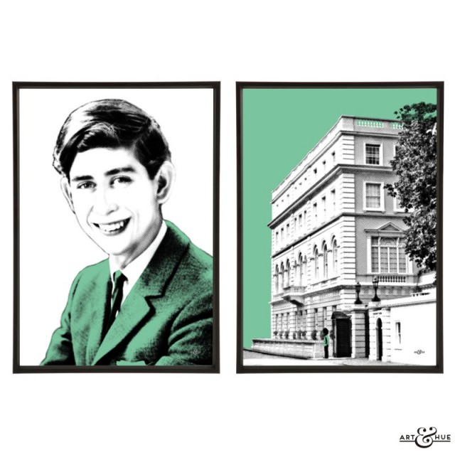 Prince Charles & Clarence House Pair of stylish pop art prints by Art & Hue