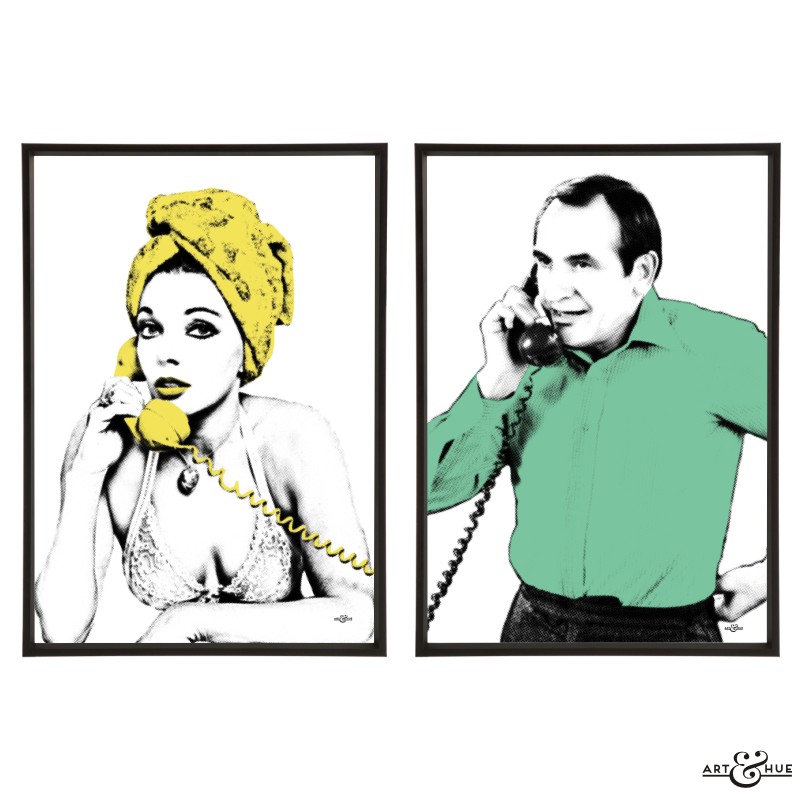 Joan Collins & Leonard Rossiter pair of pop art prints by Art & Hue