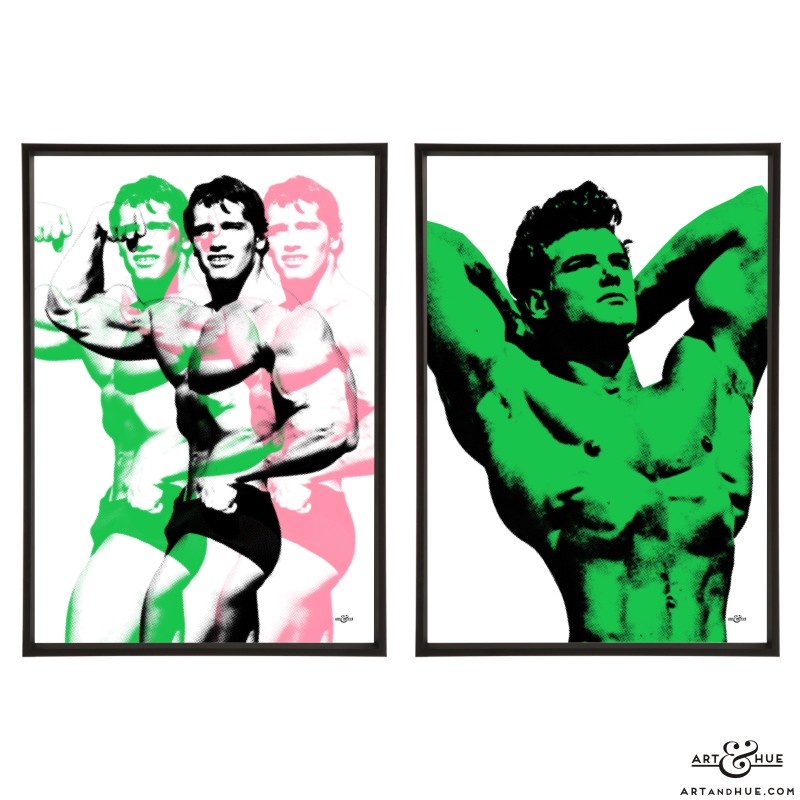 of bodybuilding icons Arnold Schwarzenegger & Steve Reeves Movie Muscle Pair