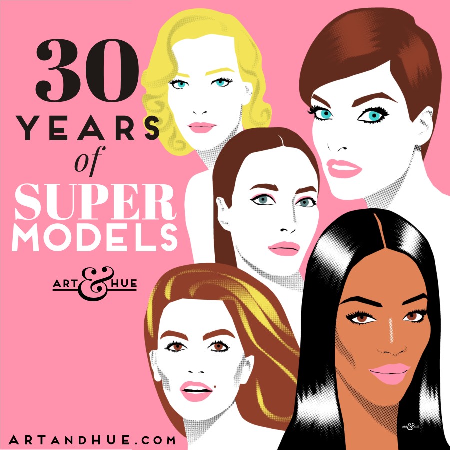 30 years of Supermodels pop art by Art & Hue