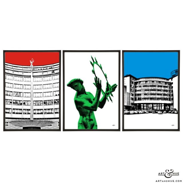 Television Centre trio of stylish pop art prints by Art & Hue