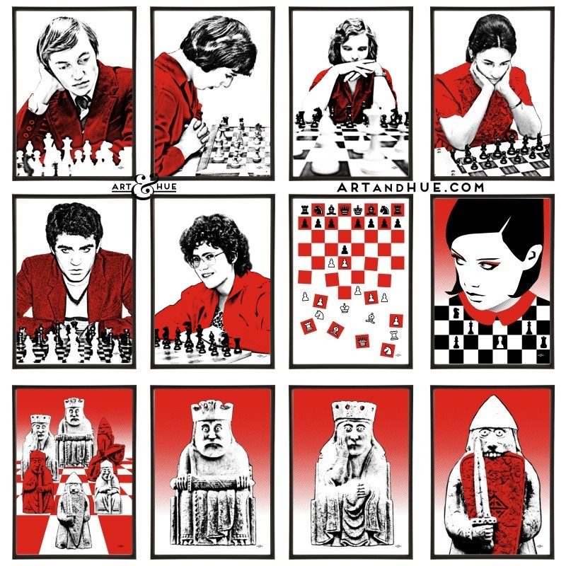 Chess group of twelve pop art prints by Art & Hue
