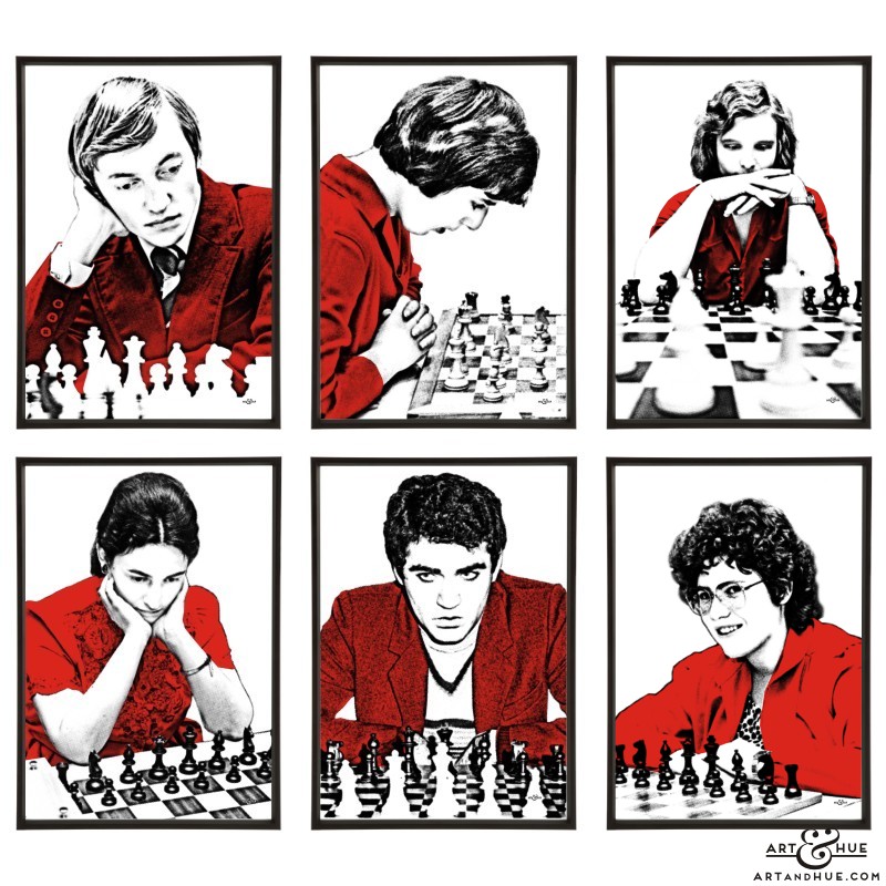 Grandmasters group of six chess pop art prints