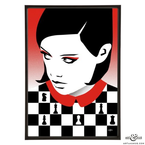 Chess Queen stylish illustrated pop art print by Art & Hue
