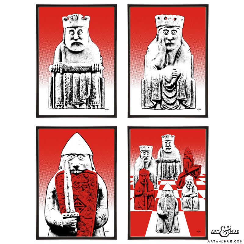 Lewis Chessmen group of stylish pop art prints by Art & Hue