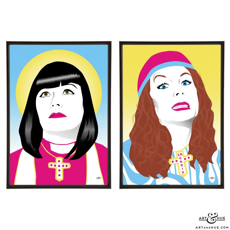 French & Saunders pair of stylish pop art illustrations by Art & Hue