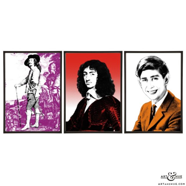King Charles trio of stylish pop art prints by Art & Hue