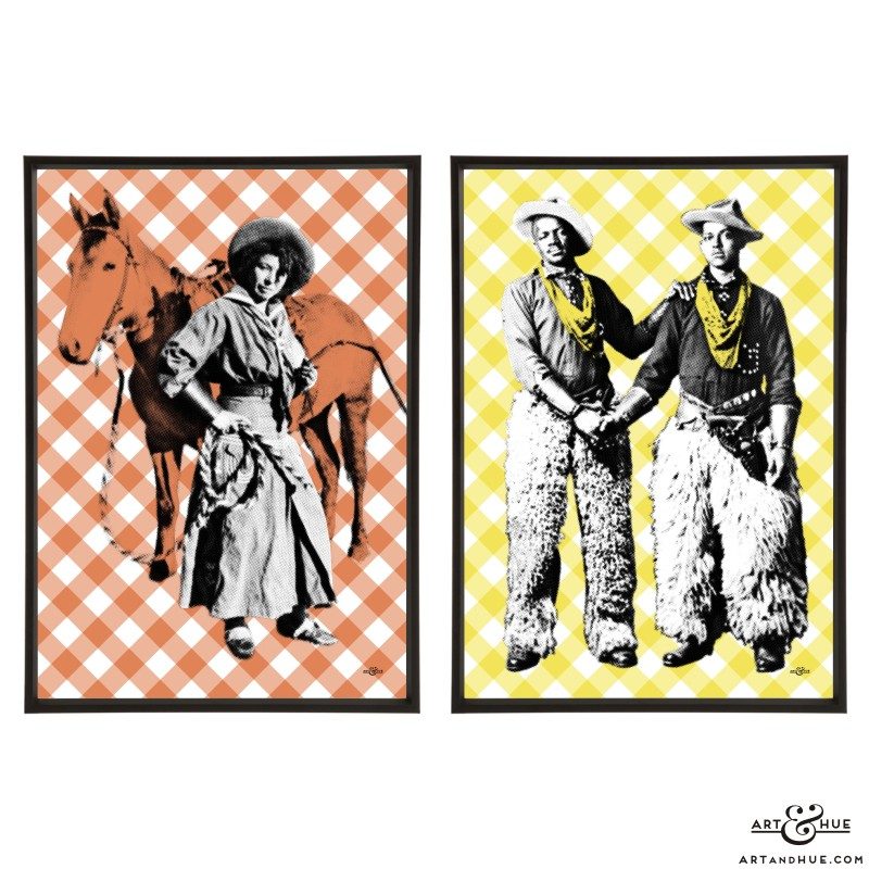 Cowboys pair of stylish pop art prints by Art & Hue