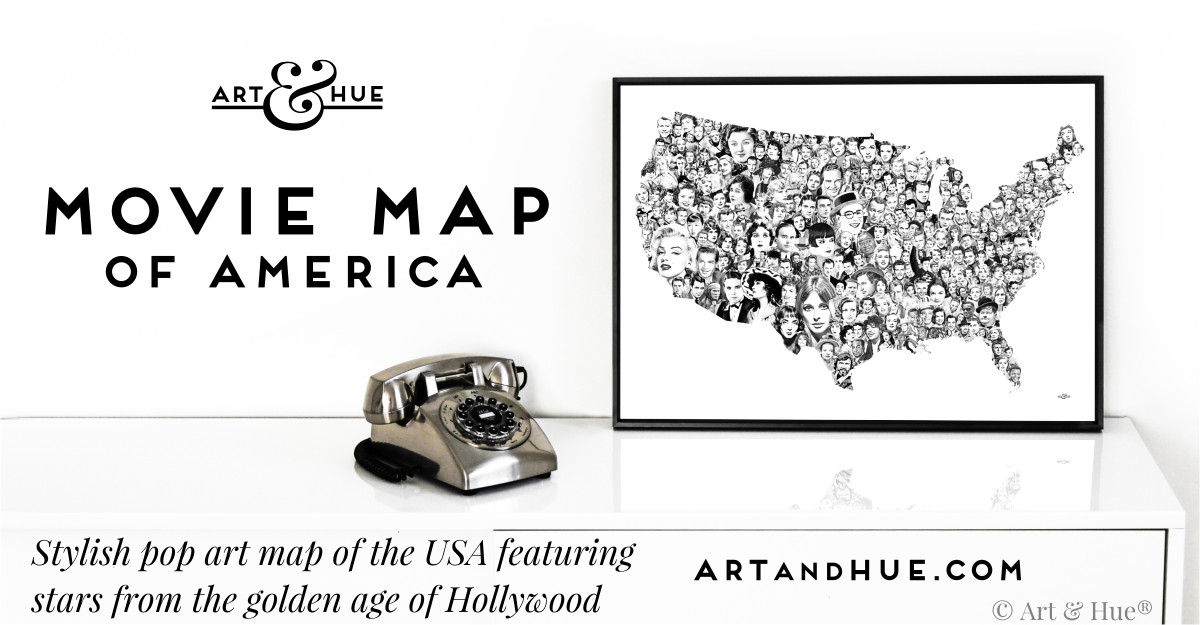 Movie Map of America stylish A2 pop art print by Art & Hue