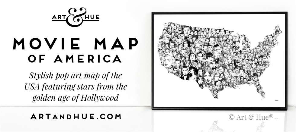 Art & Hue presents Movie Map of America stylish pop art print
