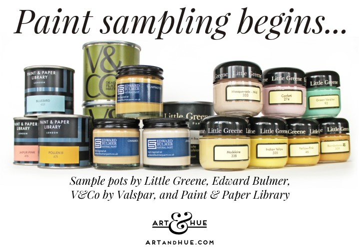 Paint sampling begins with sample pots by Little Greene, Edward Bulmer, Valspar and Paint & Paper Library