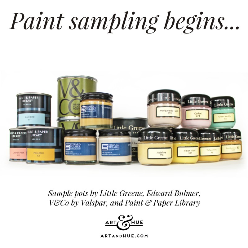 Paint sampling begins with sample pots by Little Greene, Edward Bulmer, Valspar and Paint & Paper Library