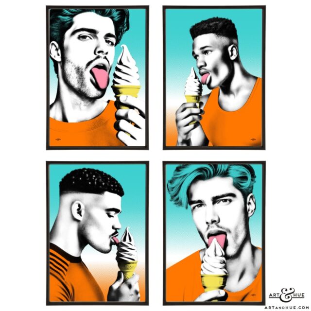 Ice Cream Men group of four pop art prints by Art & Hue