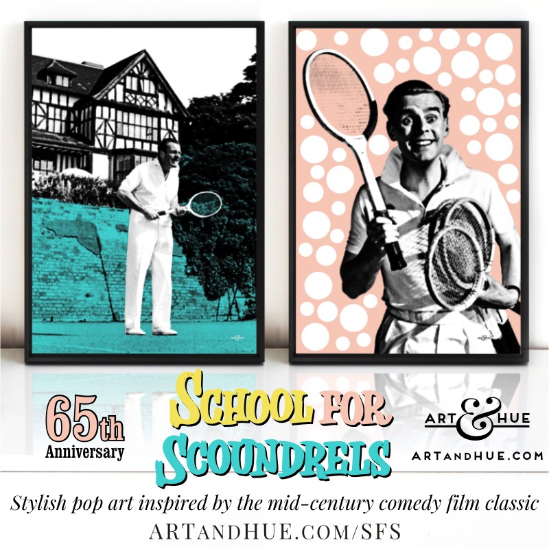 Tennis Pair of pop art prints inspired by School for Scoundrels