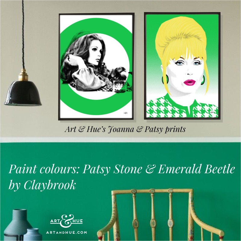 Claybrook Patsy Stone & Emerald Beetle with Joanna Lumley prints by Art & Hue