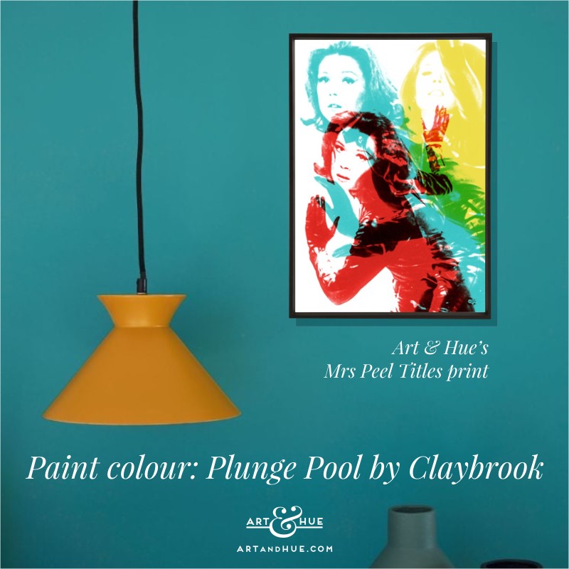 Claybrook Plunge Pool paint colour with Mrs Peel Titles print by Art & Hue