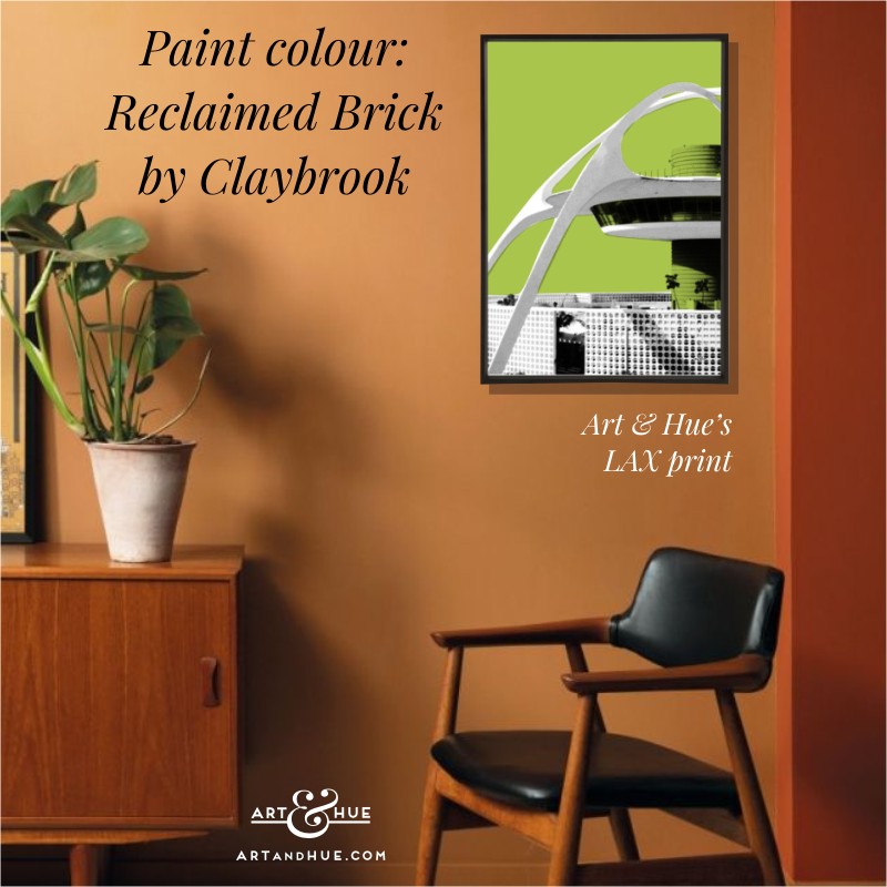 Claybrook Reclaimed Brick paint colour with LAX airport print by Art & Hue